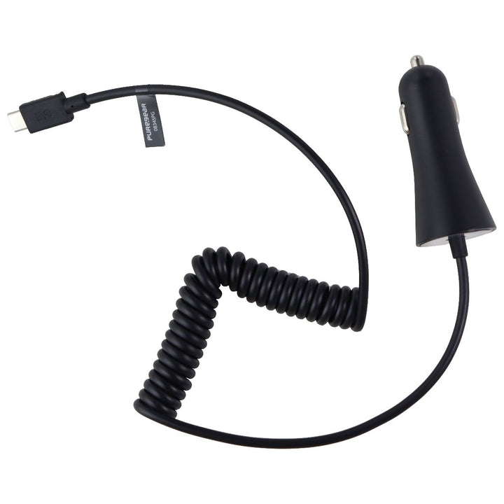 PureGear 5Ft Coiled 15W/3A Vehicle Car Charger for USB-C Type C Devices - Black Image 2