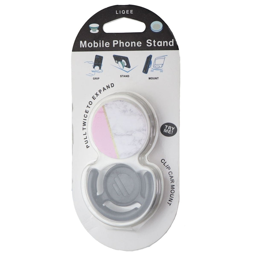 Liqee Mobile Phone Stand and Clip Car Mount - Marble Gray/Pink Image 1