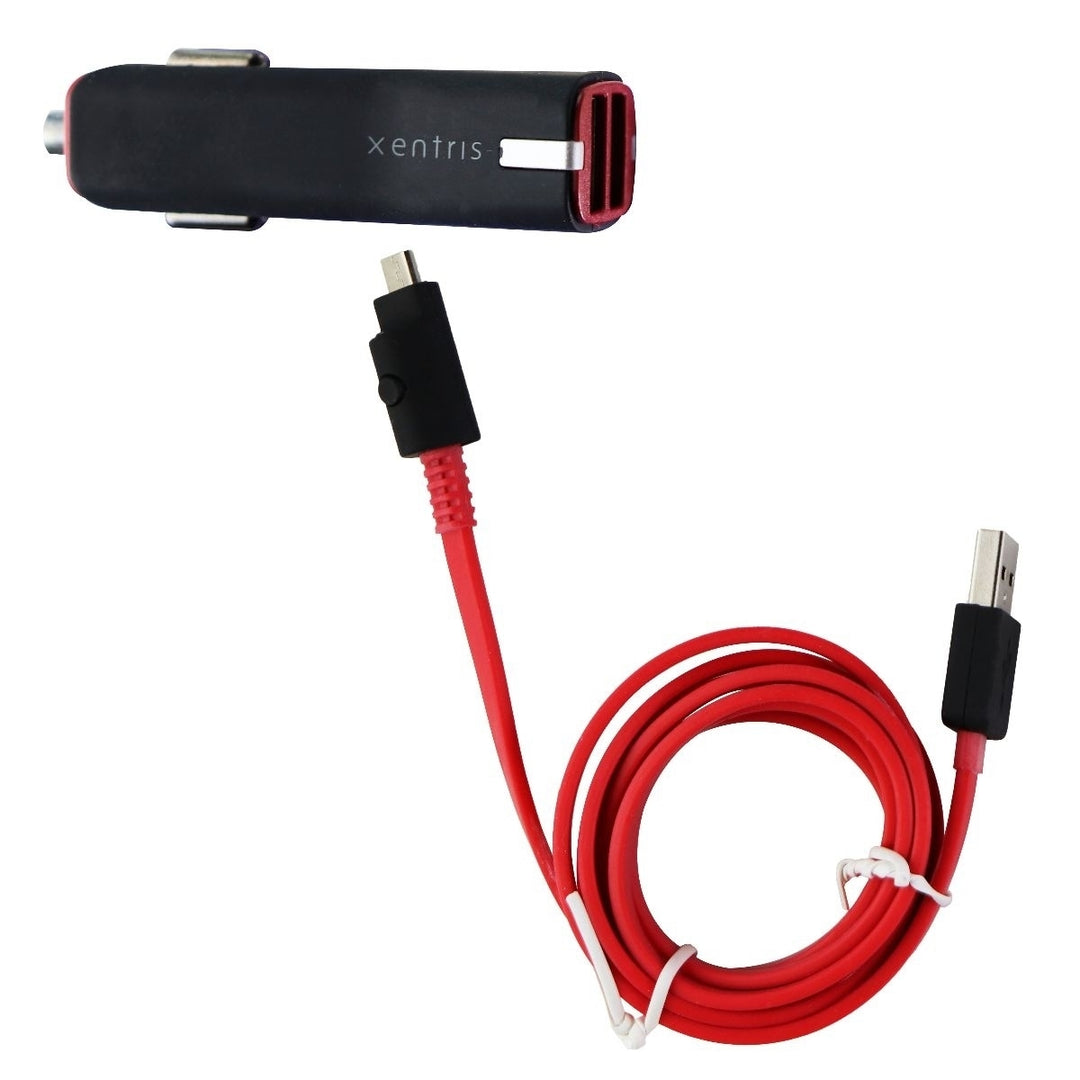 Xentrix (3.4A) Dual USB Car Adapter + 4-Ft Micro-USB LED Cable - Black/Red Image 1