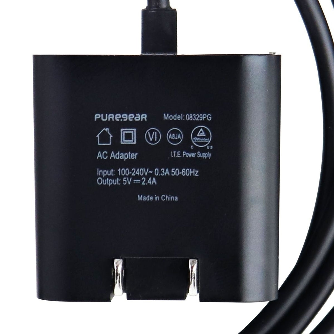 PureGear 12W (5V/2.4A) 5-Foot Micro USB Wall Charger - Black Image 3