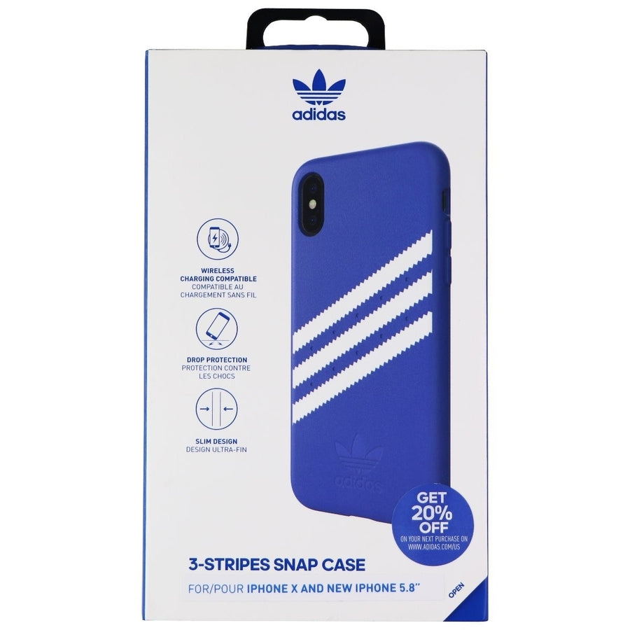 Adidas 3-Stripe Snap Case for Apple iPhone Xs and iPhone X - Blue and White Image 1