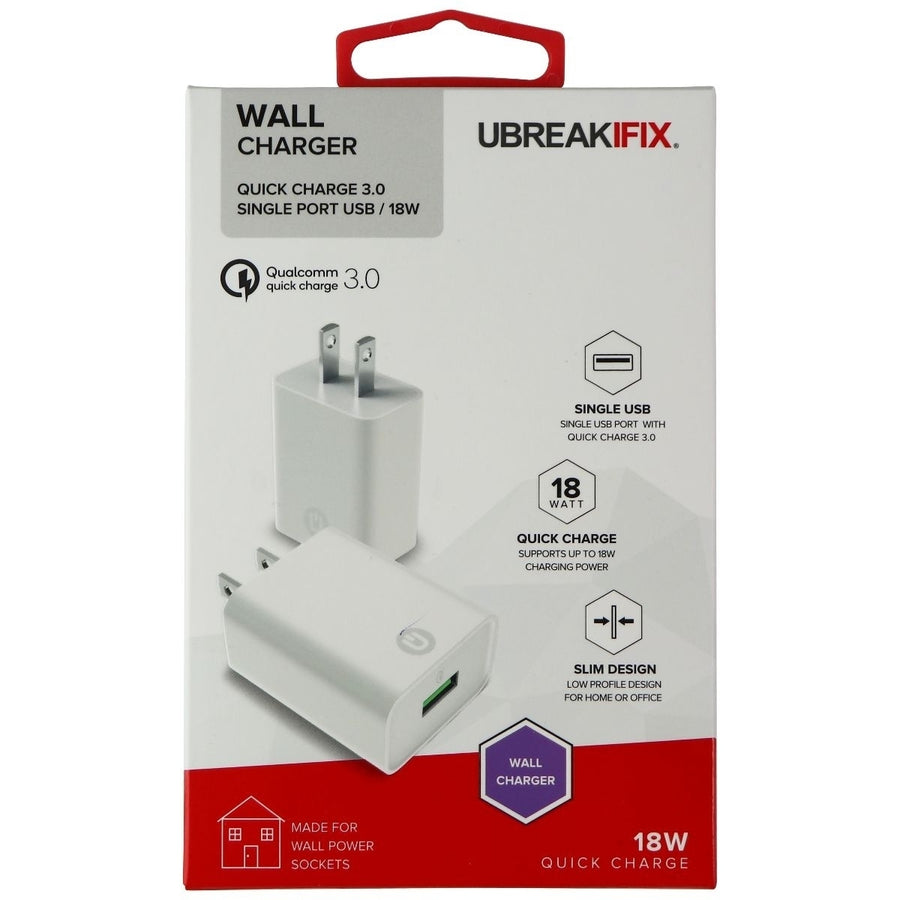 UBREAKIFIX 18W Quick Charge Wall Charger with 3.0 Single Port USB - White Image 1