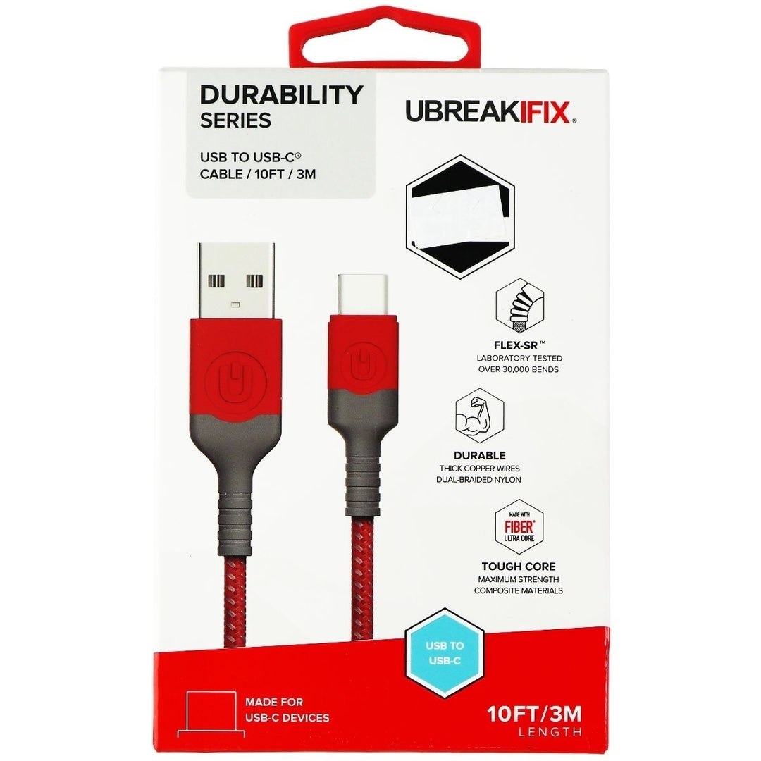 UBREAKIFIX (10-Ft) USB-C to USB Durability Cable for USB-C Devices - Red Image 1