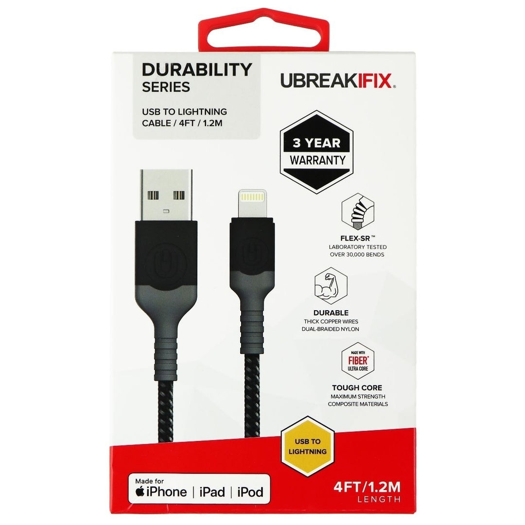 UBREAKIFIX (4-Ft) Durability USB to 8-Pin MFi Cable for iPhone/iPad - Black Image 1