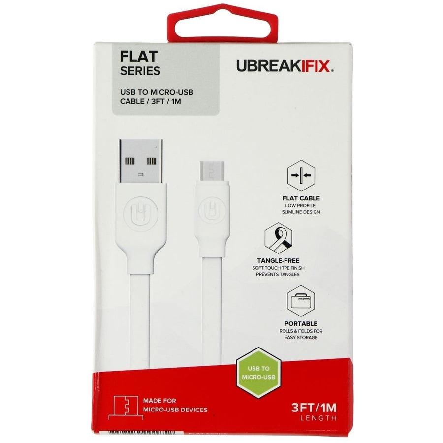 UBREAKIFIX (3-Ft) Flat Series Micro-USB to USB Charge/Sync Cable - White Image 1