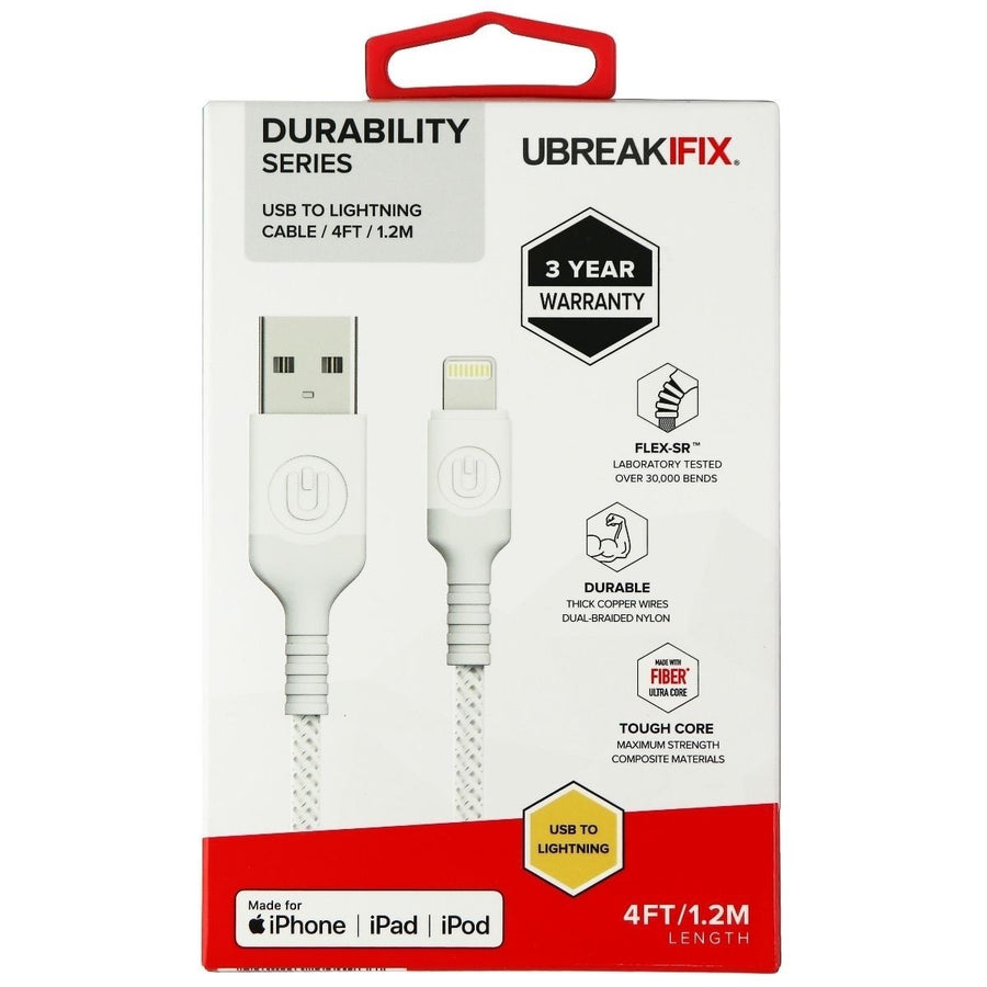 UBREAKIFIX Durability Series USB to 8-Pin Cable (4FT) - White Image 1