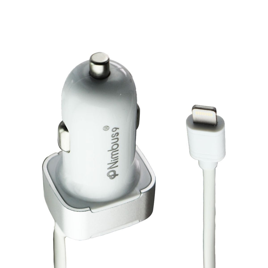 Nimbus9 Car Charger with 8-Pin Connecter Cable (6FT) and USB Port - White/Silver Image 1