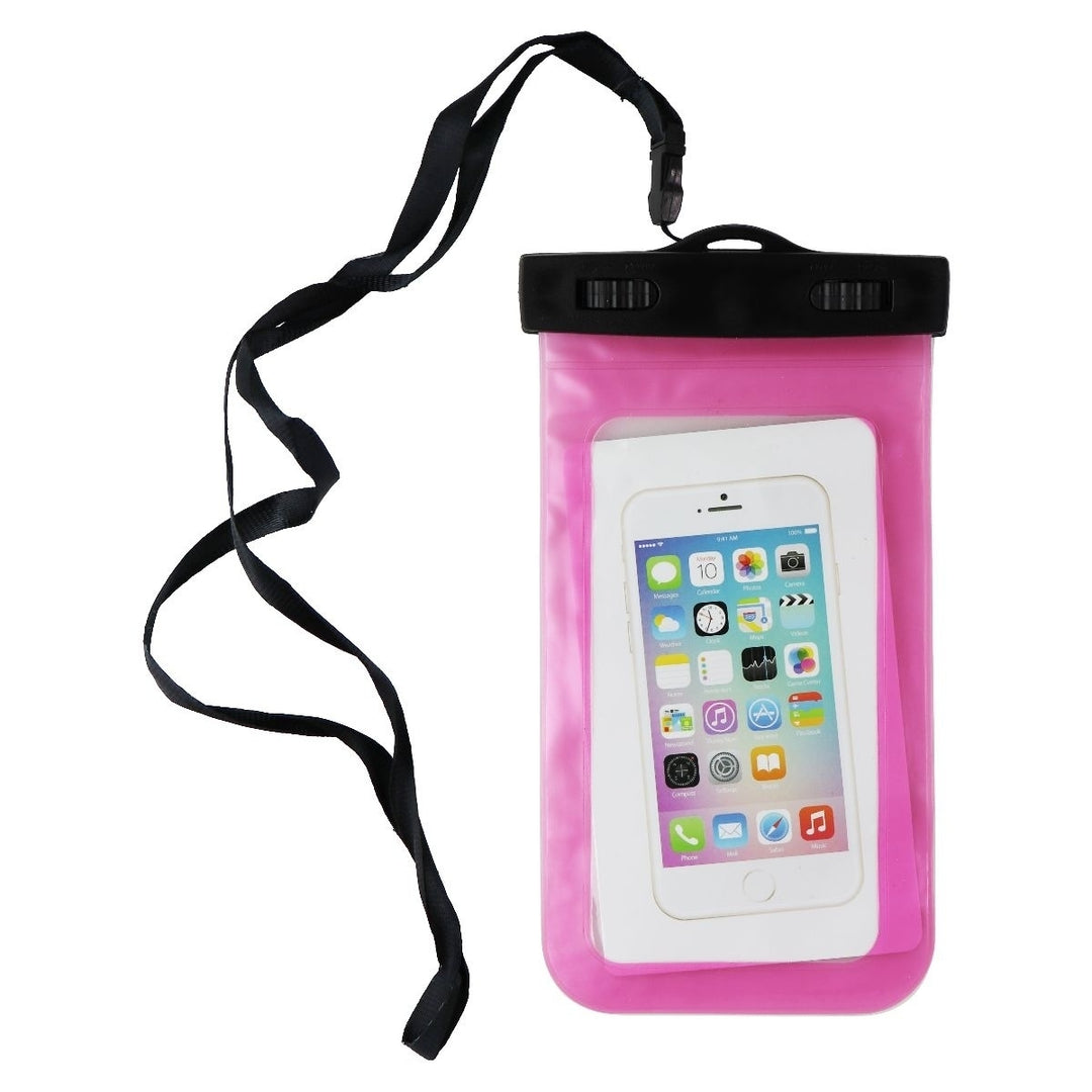 Universal Water Resistant Pouch for Smartphones with Carrying Cord - Pink Image 1