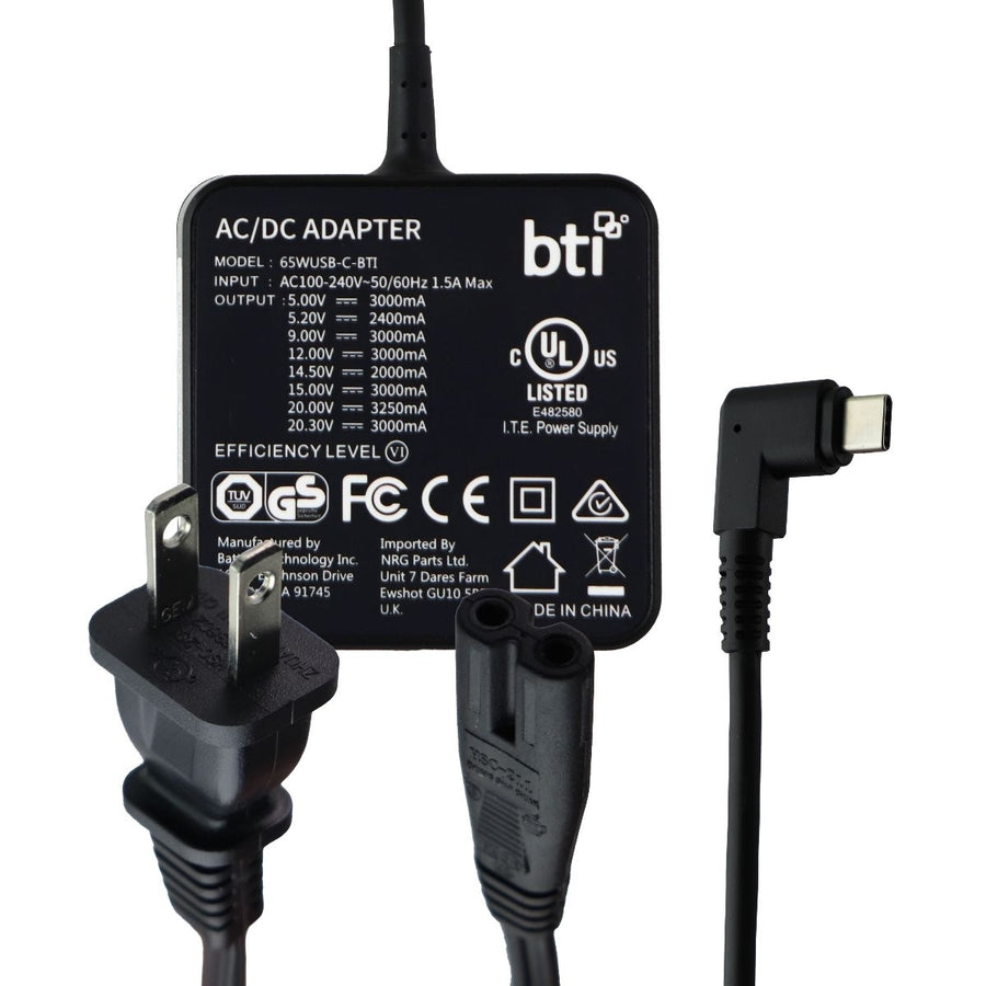 BTI 65W USB-C AC Wall Power Adapter (65WUSB-C-BTI) - Black Image 1