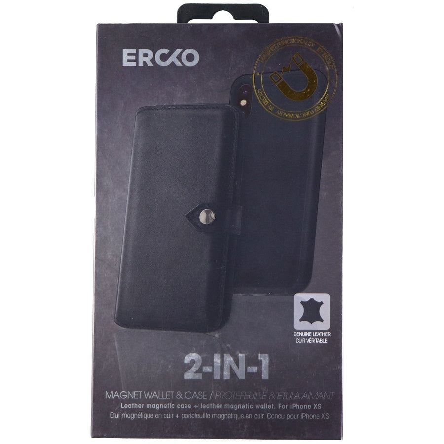 Ercko 2-in-1 Magnet Wallet Leather Case for Apple iPhone Xs - Black Image 1