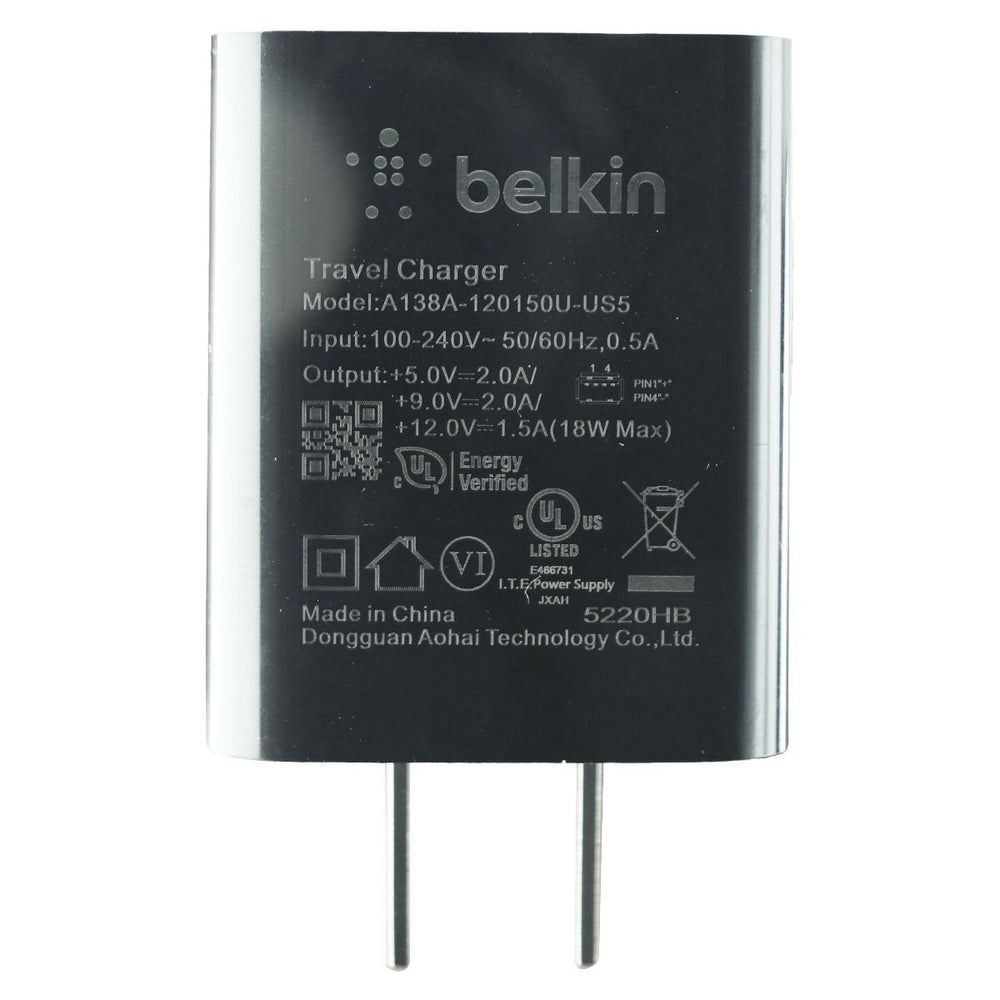 Belkin Single USB 18W (12V/1.5A) Adaptive Wall Charger - Black A138A-120150U-US5 Image 2