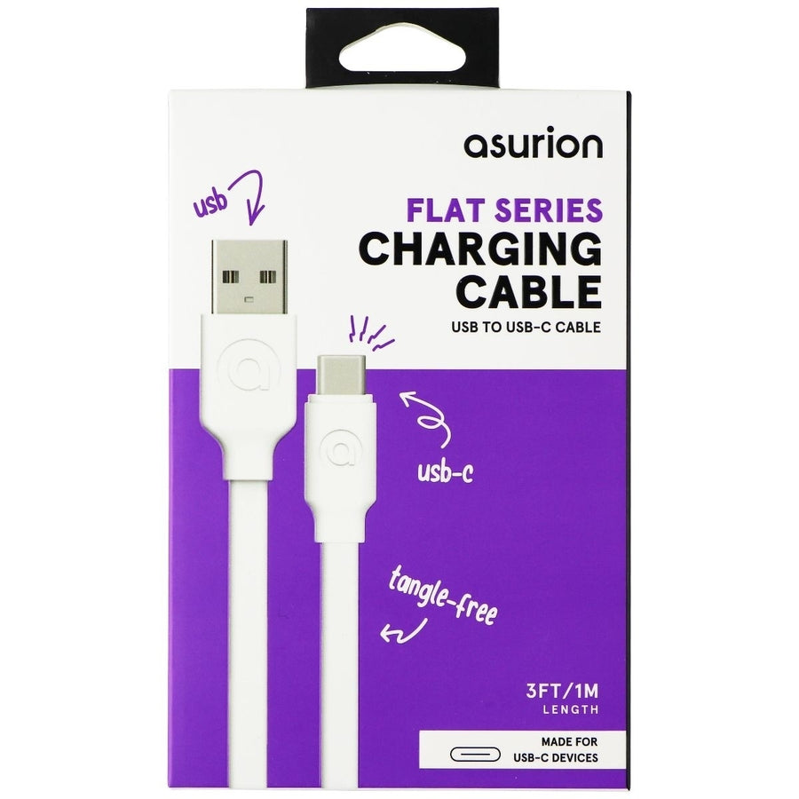 Asurion (3-Foot) Flat Series USB-C to USB Charging Cable - White (383190) Image 1