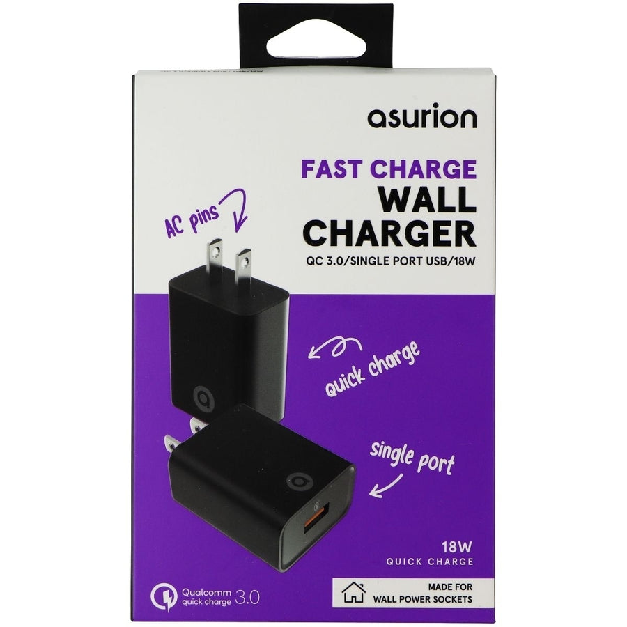 Asurion (18W) Fast Charge Single USB Wall Charger with QC 3.0 - Black Image 1