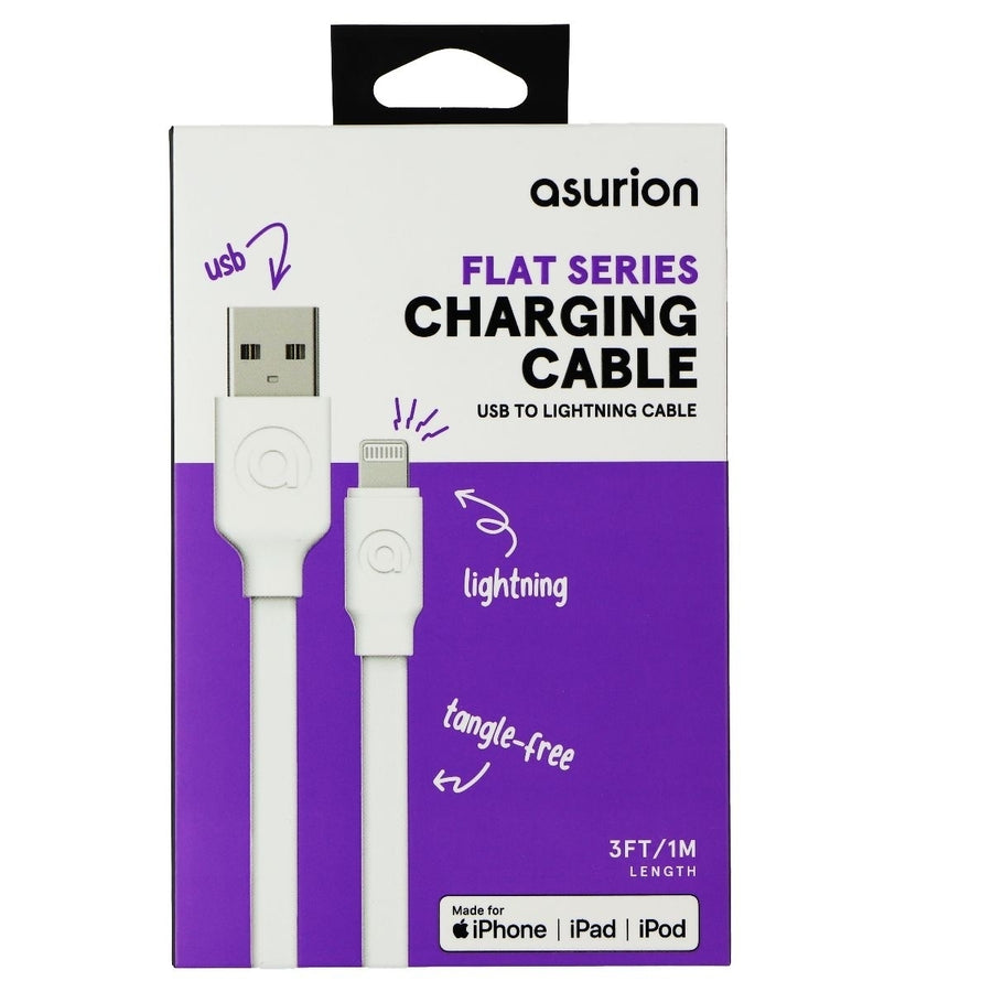 Asurion (3-Ft) Flat Lightning 8-Pin to USB MFi Cable for iPhone - White Image 1