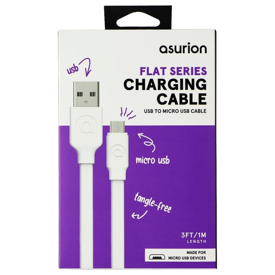 Asurion (3-Ft) Flat Series Micro-USB to USB Charging Cable - White Image 1