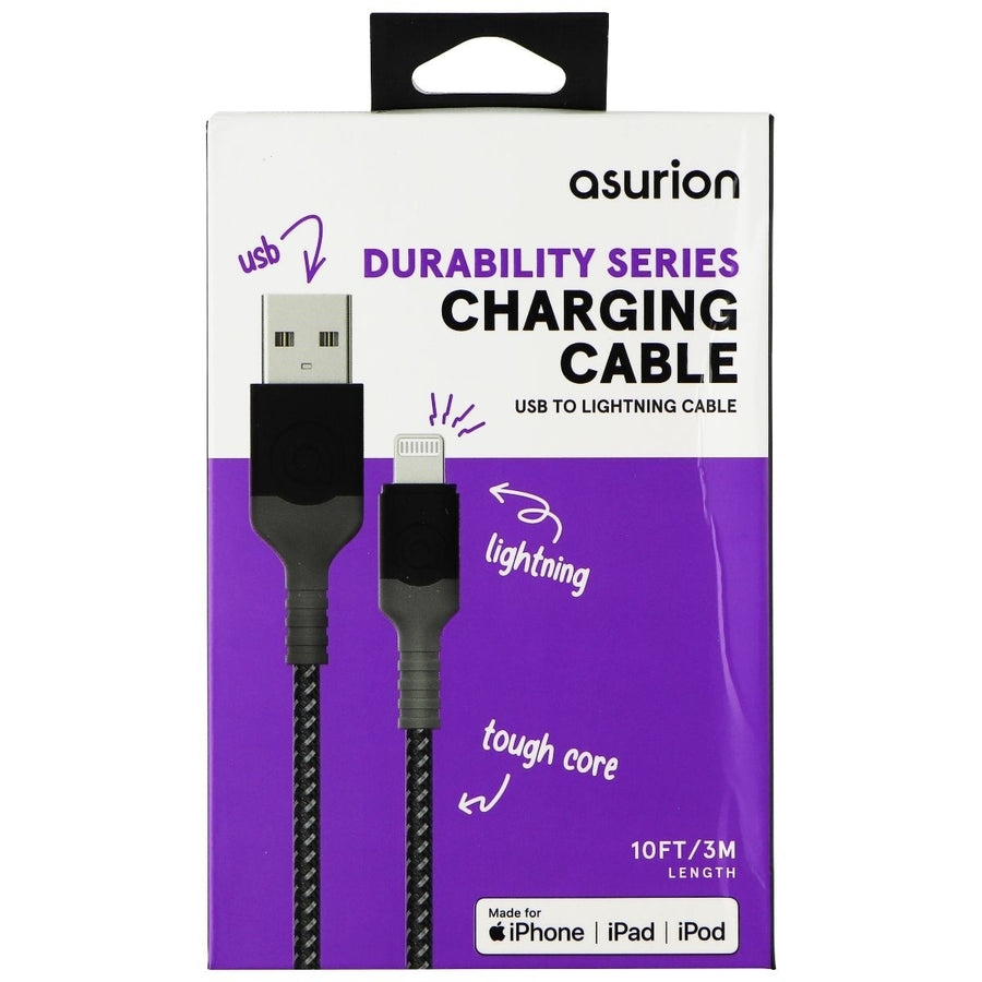 Asurion (10-Ft) Lightning 8-Pin to USB Braided MFi Cable - Black Image 1