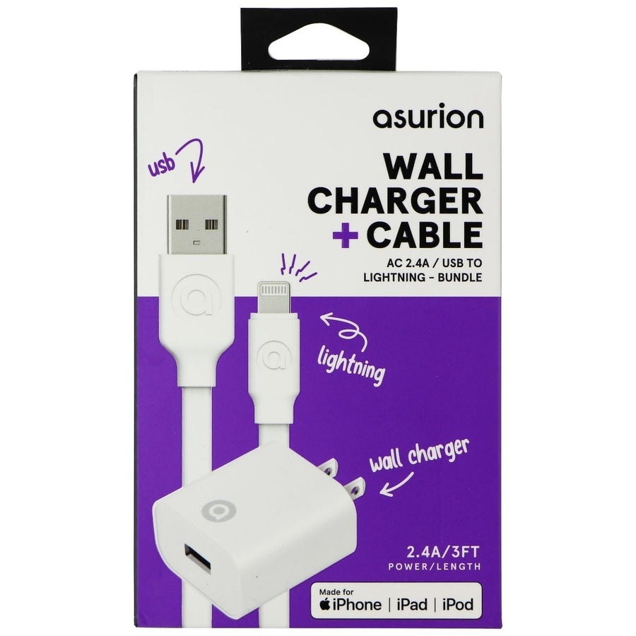 Asurion 2.4A Wall Adapter + Lightning 8-Pin to USB Cable (3-Ft) - White Image 1
