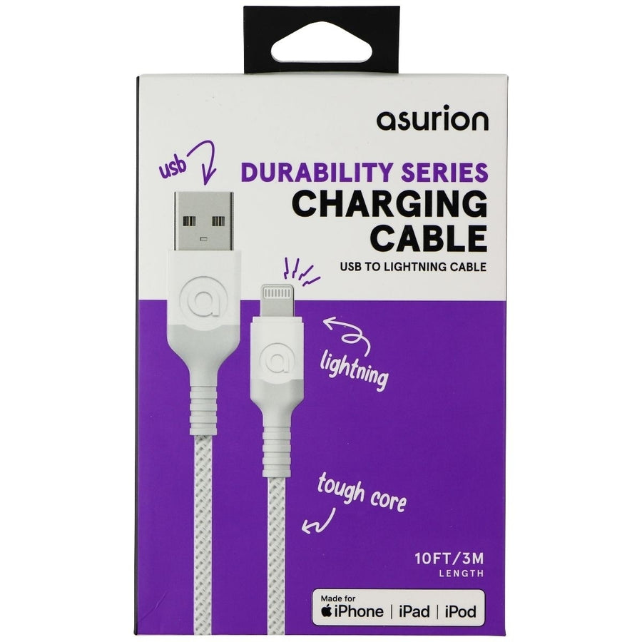 Asurion (10-Ft) Lightning 8-Pin to USB Braided MFi Cable - White (383186) Image 1