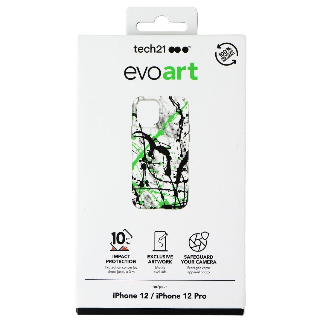 Tech21 EvoArt Case for Apple iPhone 12 and iPhone 12 Pro - White/Green Marble Image 1