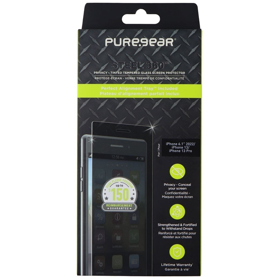 PureGear Steel 360 Privacy Tinted Tempered Glass for iPhone 14 / 13 / 13 Pro Image 1