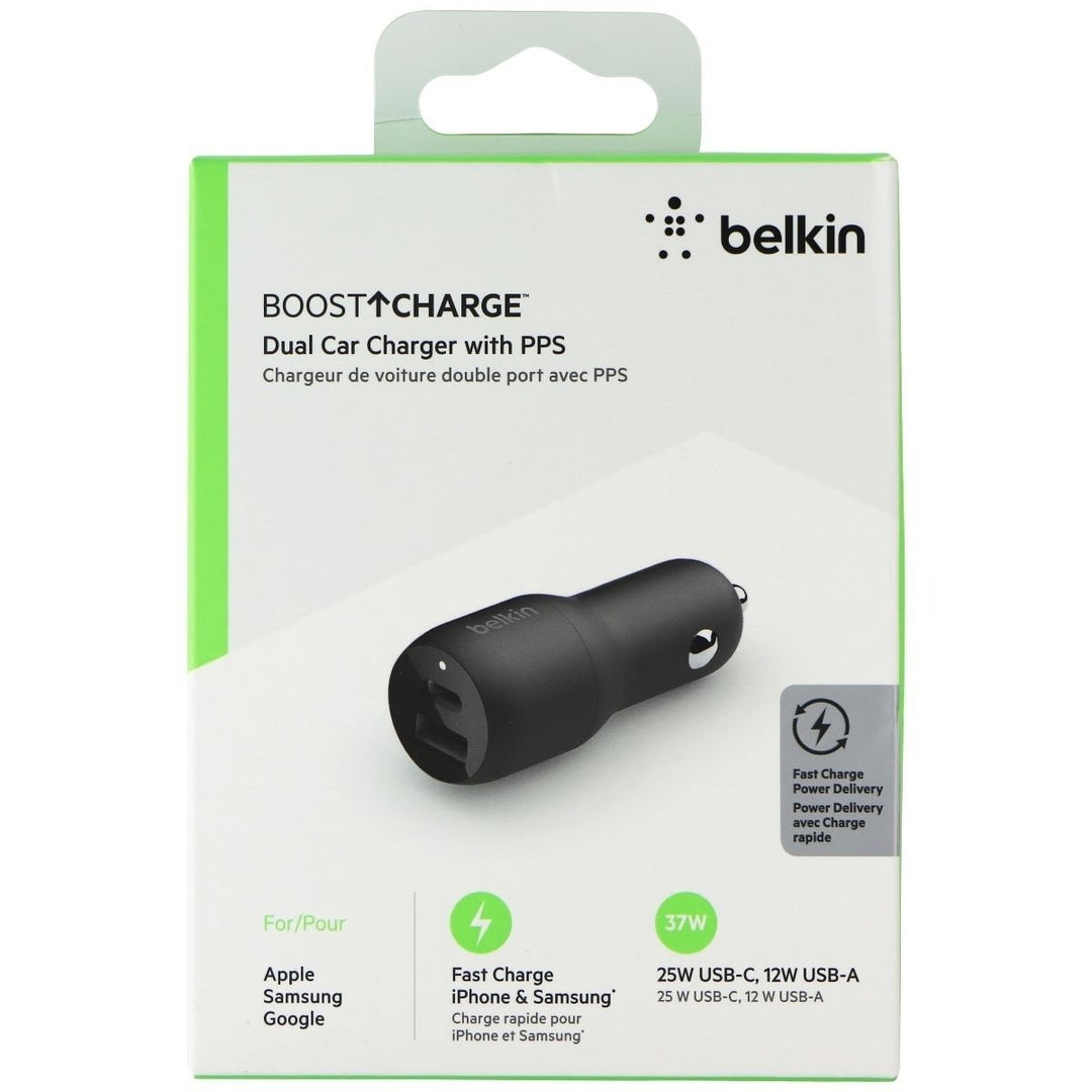 Belkin 37 Watt Dual Port USB + USB-C Car Charger/Adapter - Black Image 1