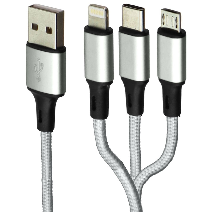 Zoda 3-in-1 USB-C/Lightning 8-Pin/Micro USB Braided Cable (4FT) - Silver Image 1