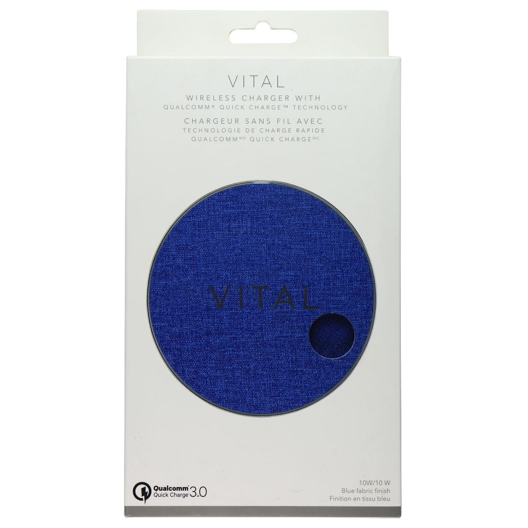 Vital 10W Wireless Charger with Qualcomm QC 3.0 for Qi Phones - Blue Fabric (Refurbished) Image 1