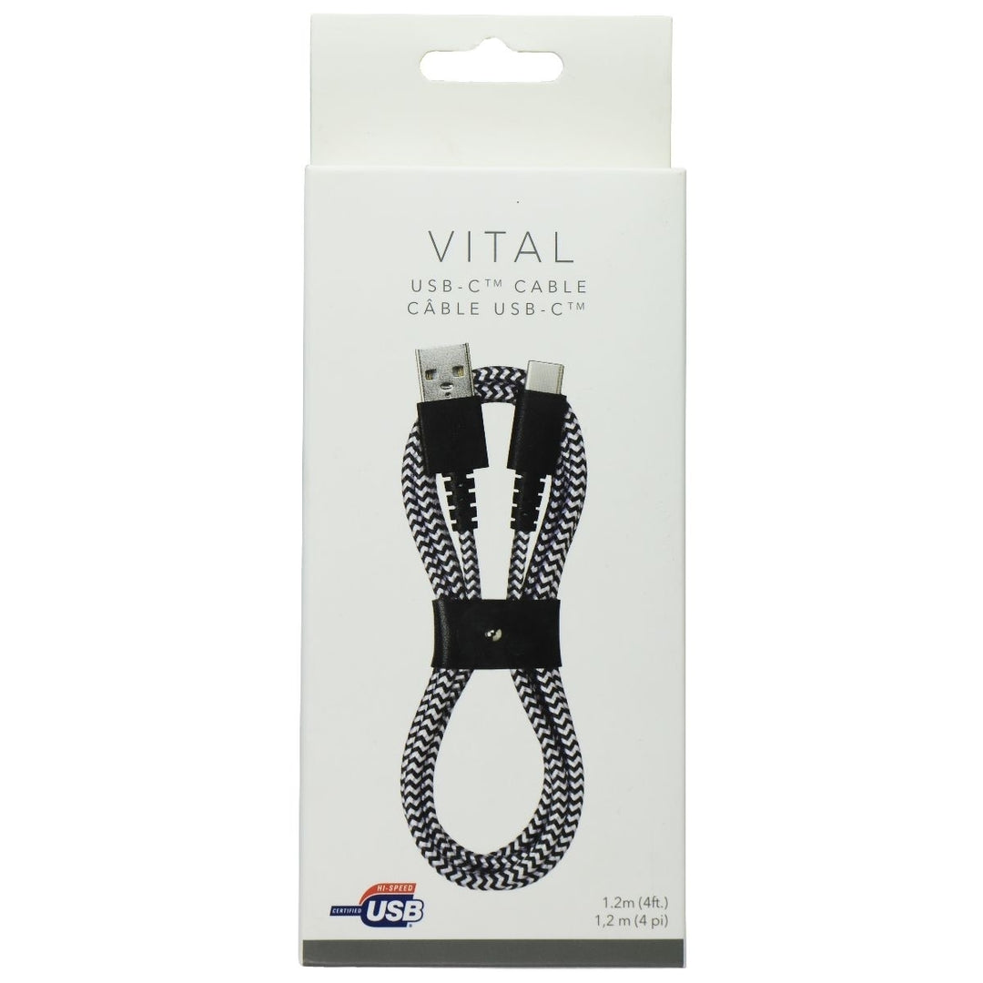 VITAL (4-Ft) Brainded USB-C to USB Charge/Sync Cable - Black/White Stripe (Refurbished) Image 1