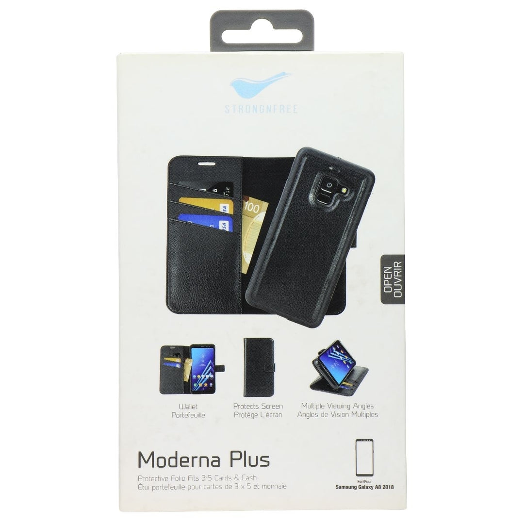 StrongNFree Moderna Plus Series 2-in-1 Wallet Case for Galaxy A8 (2018) - Black (Refurbished) Image 1