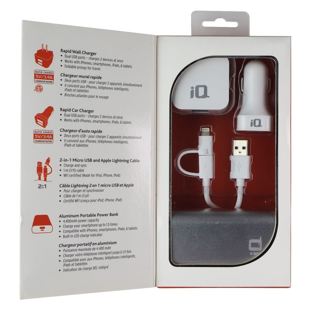 iQ (5V/3.4A) MFi Charging Bundle with WallCarand Bank Chargers - White/Silver (Refurbished) Image 2