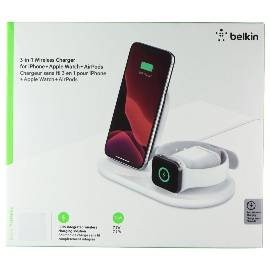 Belkin BoostCharge (7.5W) 3-in-1 Wireless Charger for Apple Devices - White (Refurbished) Image 1