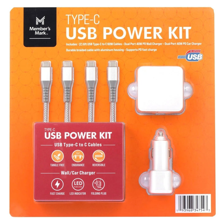 Members Mark USB PD Power Pack for Type-C: Car and Wall Charger and 2 USB-C Cable Image 1