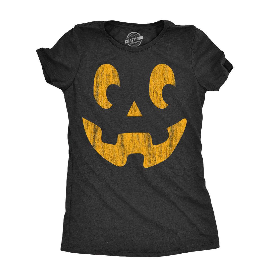 Womens Side Eye Steve Pumpkin T Shirt Funny Halloween Jack O Lantern Weird Smile Tee For Ladies Image 1