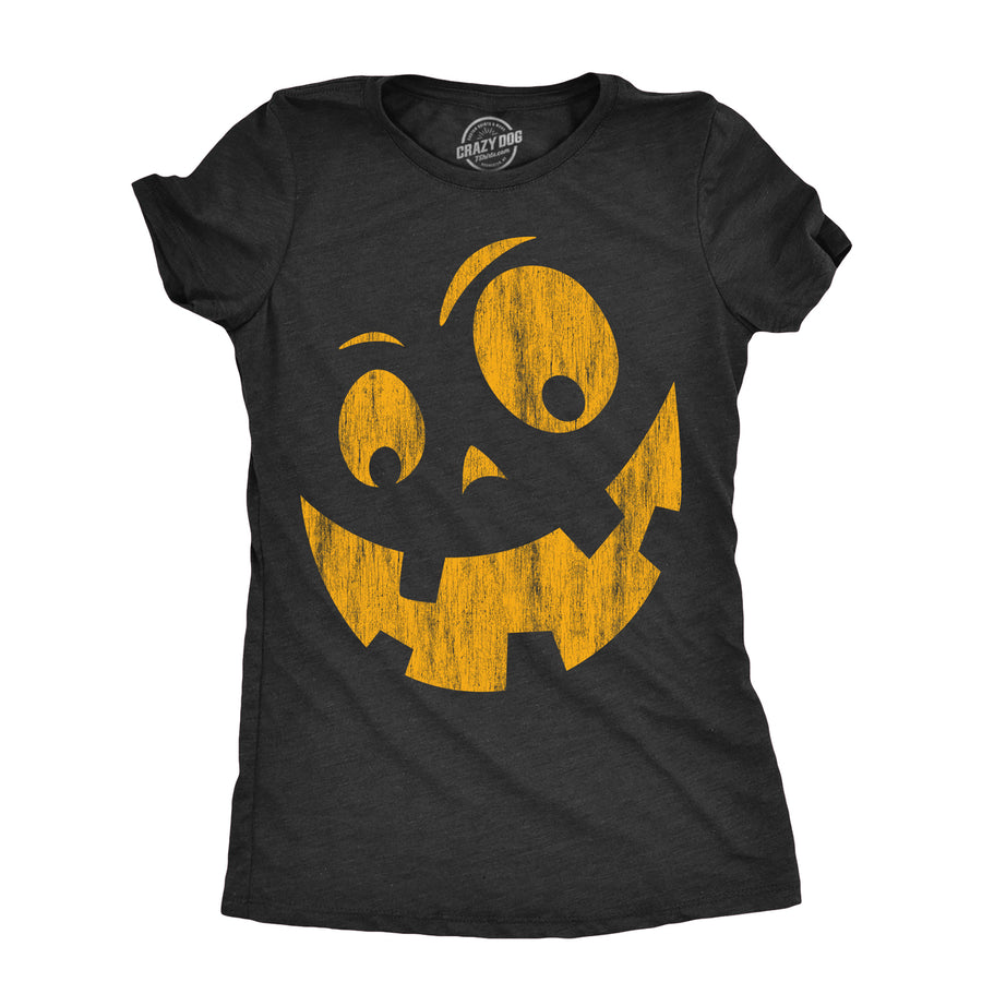 Womens Silly Jack Pumpkin T Shirt Funny Halloween Jack O Lantern Goofy Smile Tee For Ladies Image 1