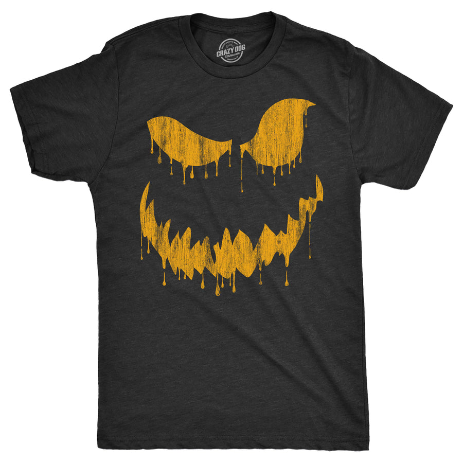 Mens Drippy Dan Pumpkin T Shirt Funny Halloween Jack O Lantern Creepy Smile Tee For Guys Image 1