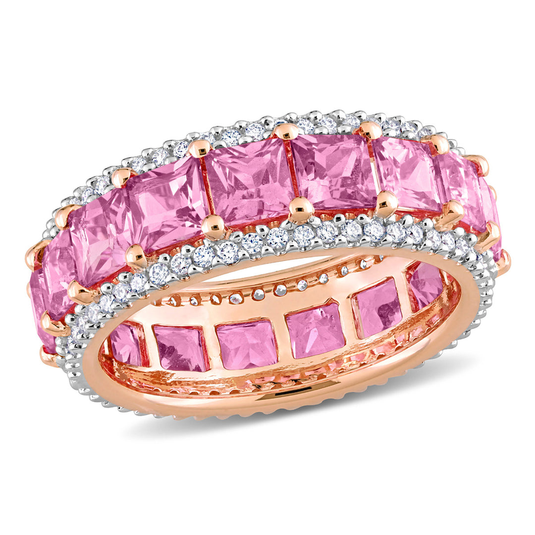 5.95 Carat (ctw) Pink Sapphire Eternity Ring Band with Diamonds in 14K Rose Gold Image 1