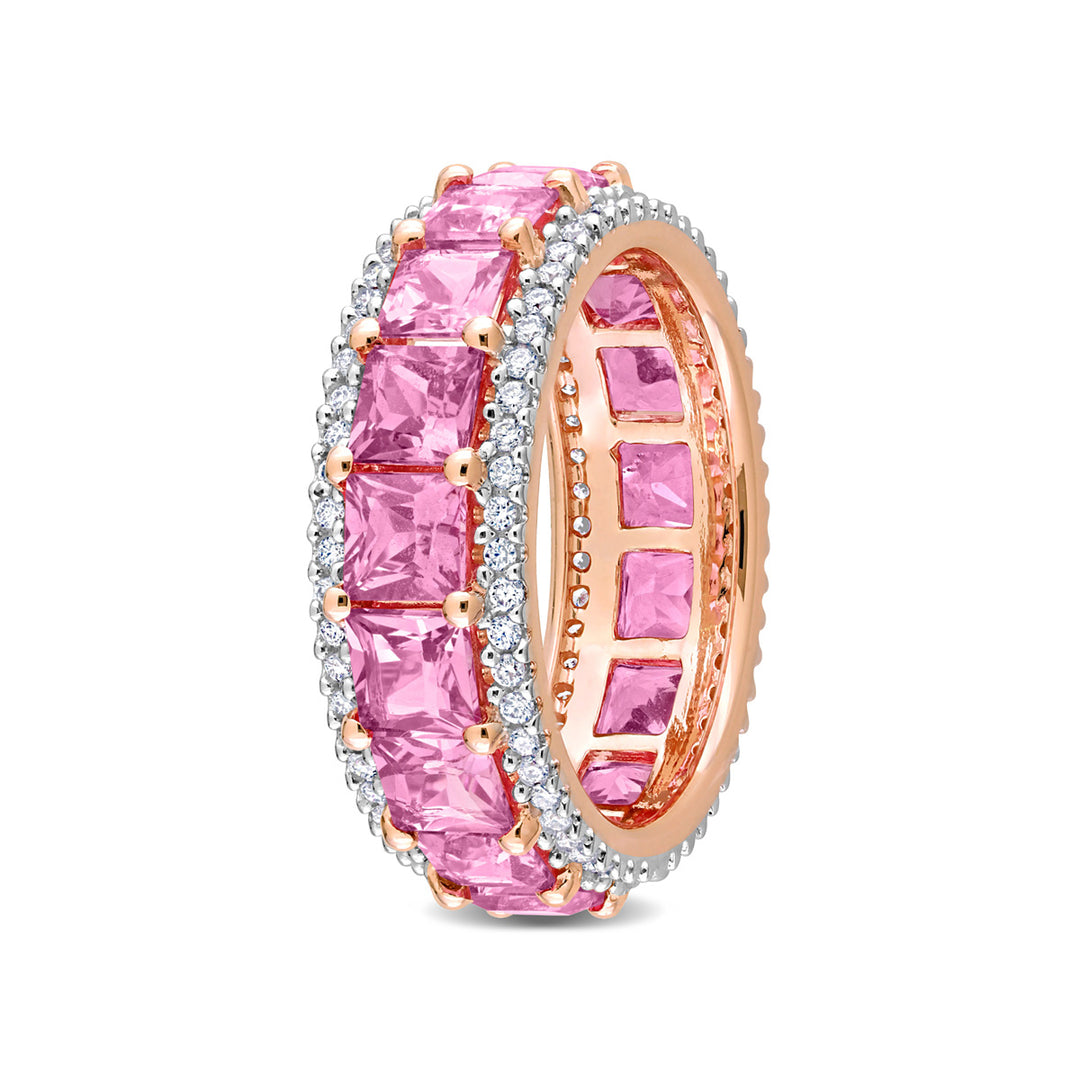 5.95 Carat (ctw) Pink Sapphire Eternity Ring Band with Diamonds in 14K Rose Gold Image 2