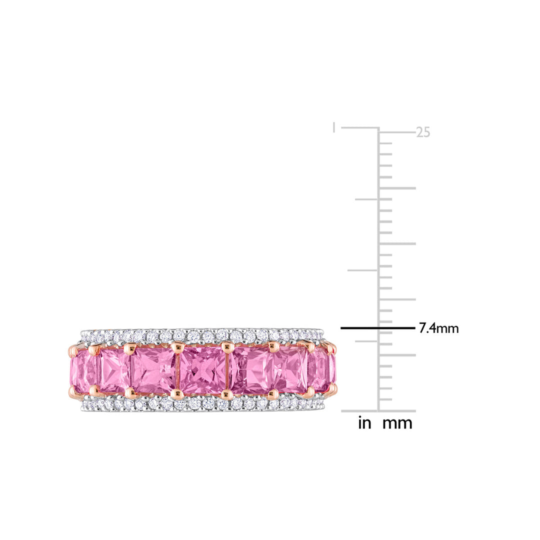 5.95 Carat (ctw) Pink Sapphire Eternity Ring Band with Diamonds in 14K Rose Gold Image 3