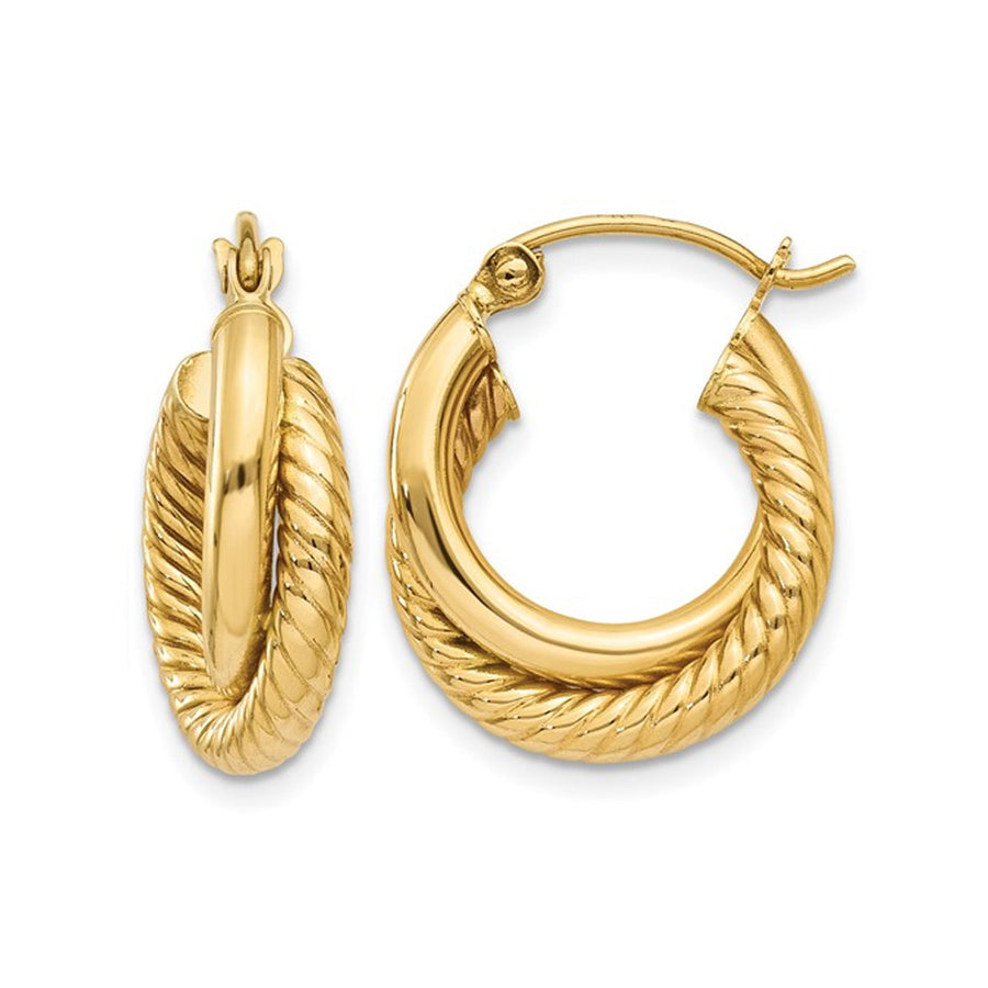 14K Yello Gold Twisted Double Hoop Earrings Image 1