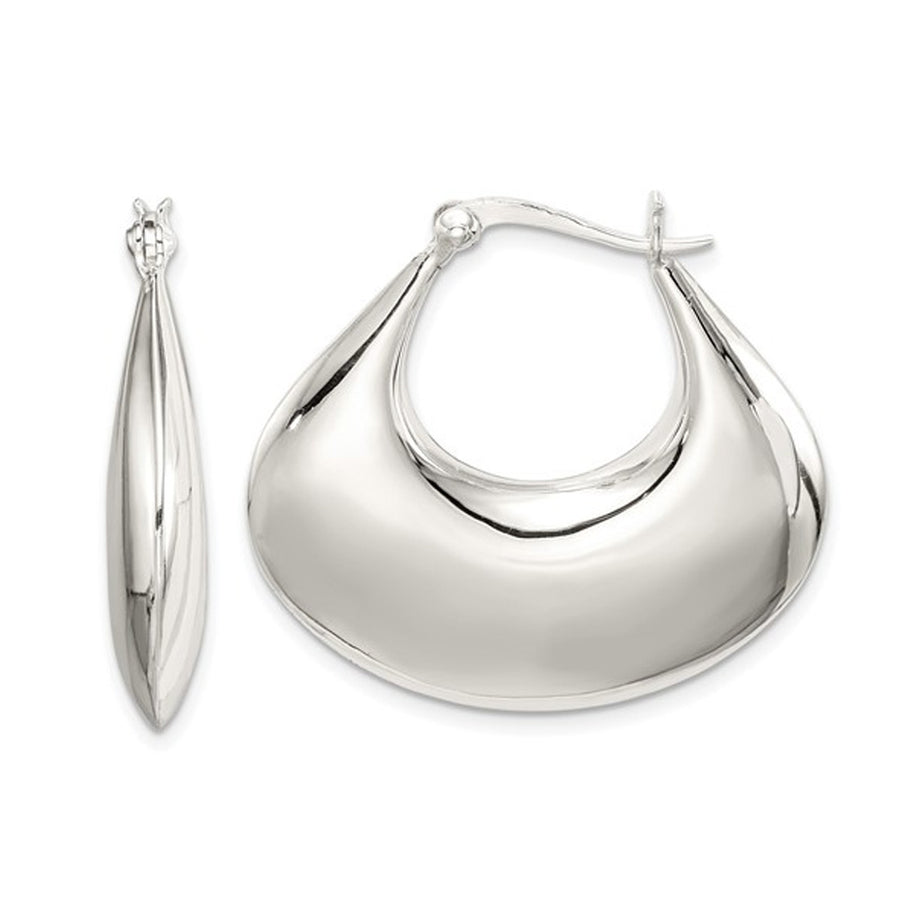 Sterling Silver Polished Puffed Hoop Earrings Image 1