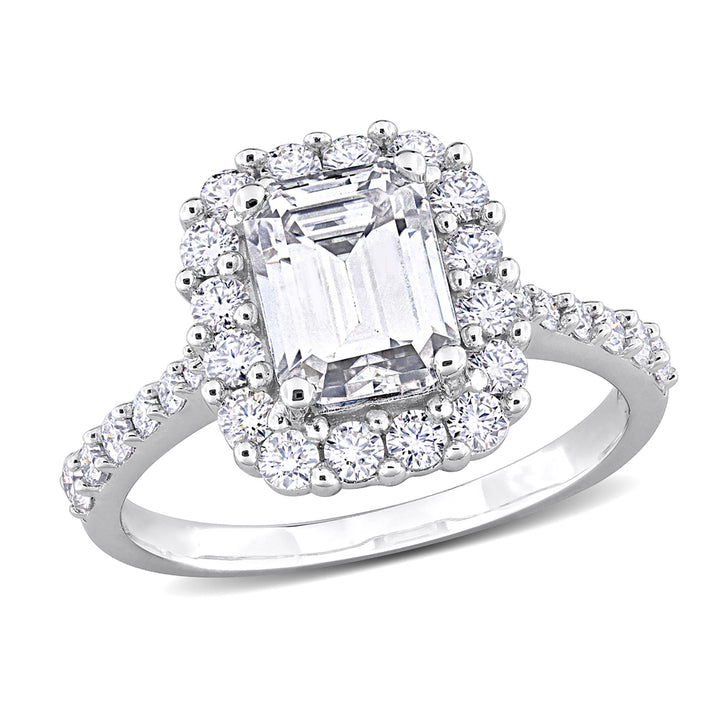 2.40 Carat (ctw) Lab-Created Octagon Halo Moissanite Engagement Ring in Sterling Silver Image 1