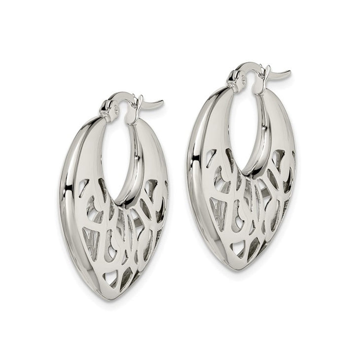 Stainless Steel Polished Fancy Cut-Out Hoop Earrings Image 2