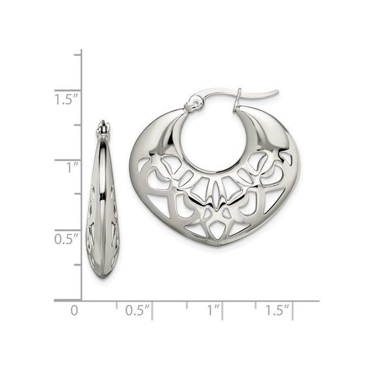 Stainless Steel Polished Fancy Cut-Out Hoop Earrings Image 4