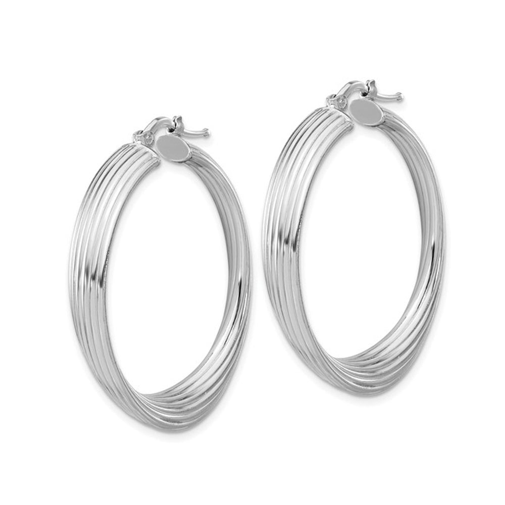 Large Sterling Silver Striped Hoop Earrings Image 4