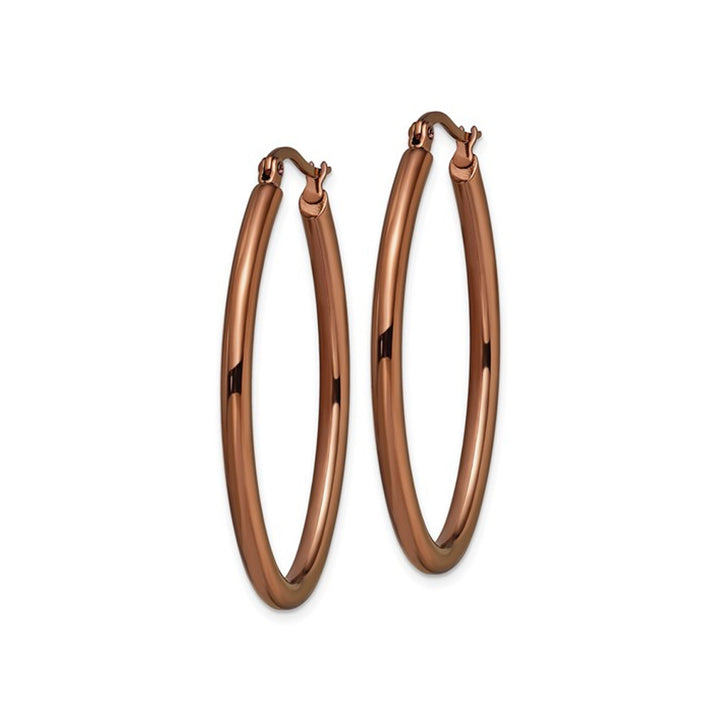 Stainless Steel Brown Plated Oval Hoop Earrings Image 4