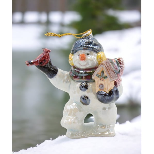 Ceramic Snowman Ornament with Bird and Birdhouse 3.75 Inch Holiday Decor Gift Image 1