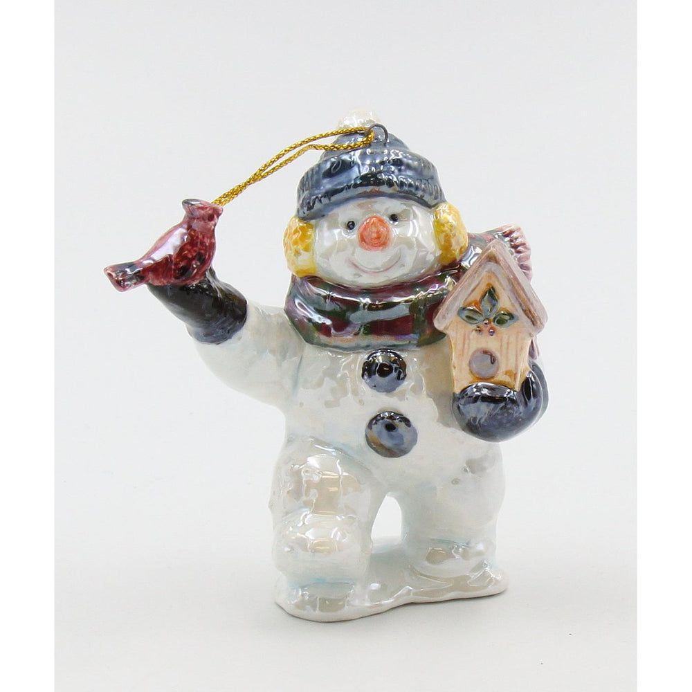 Ceramic Snowman Ornament with Bird and Birdhouse 3.75 Inch Holiday Decor Gift Image 2