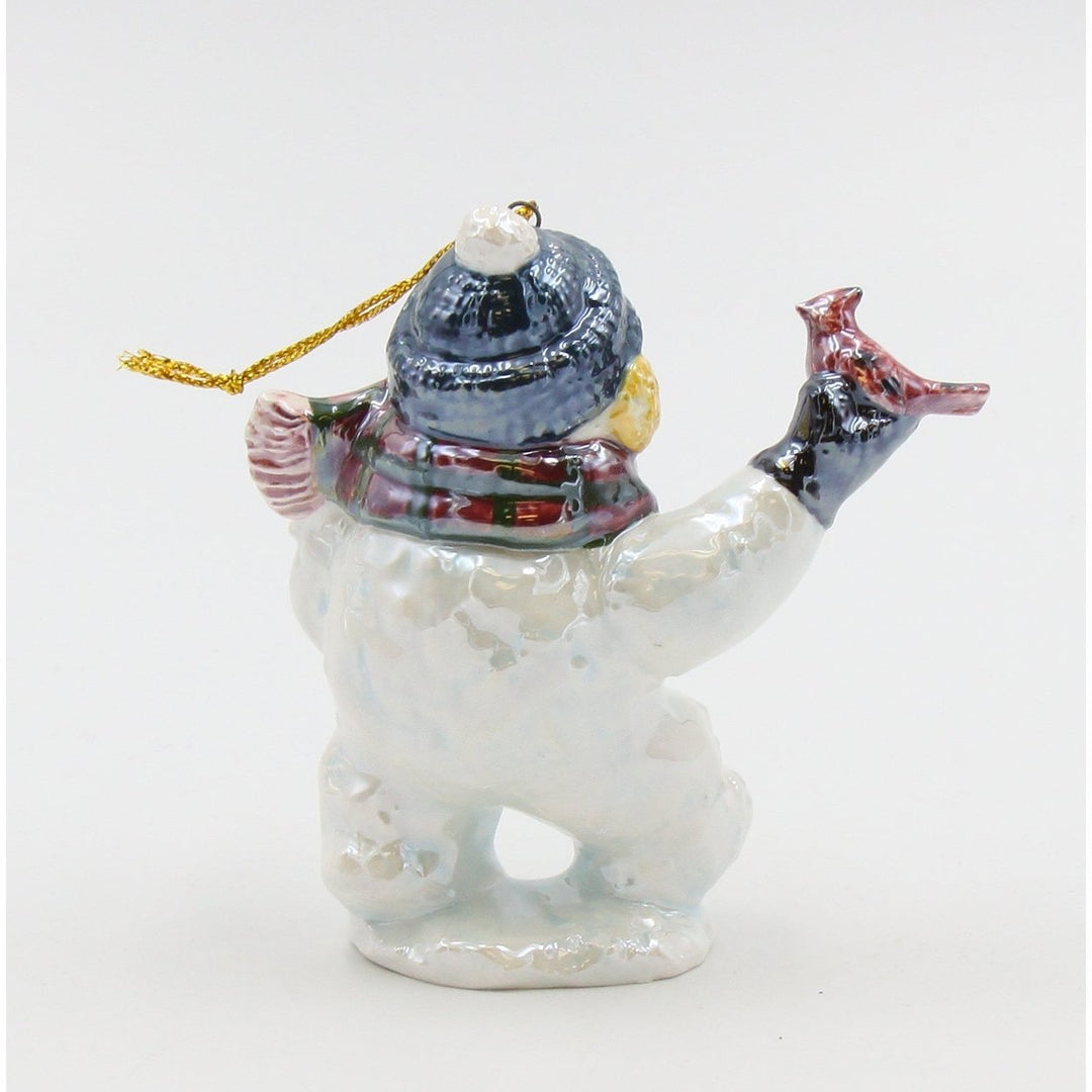 Ceramic Snowman Ornament with Bird and Birdhouse 3.75 Inch Holiday Decor Gift Image 3