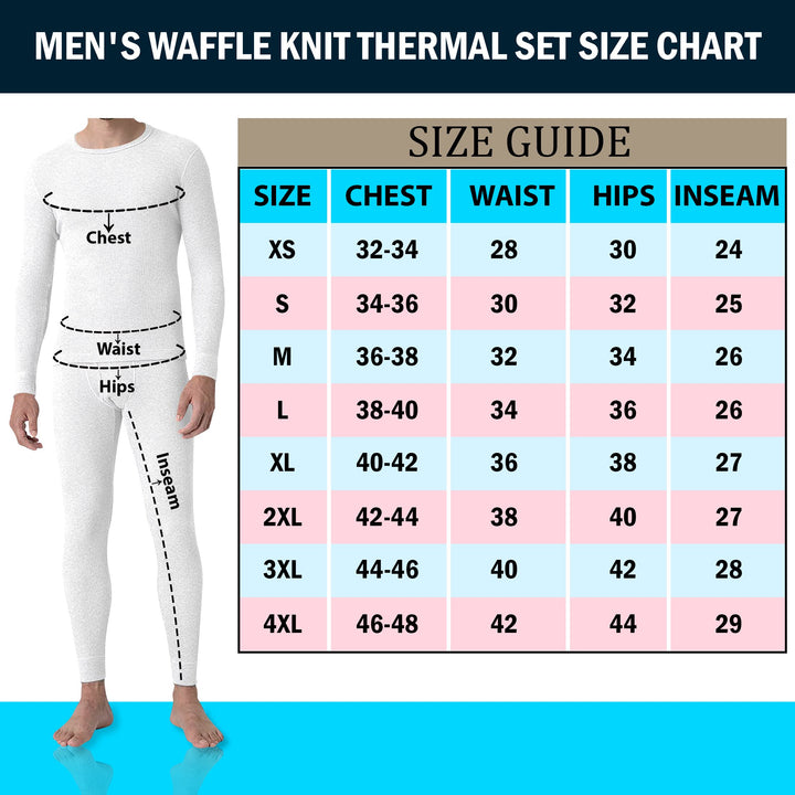 Mens Thermal Underwear Set 3-Piece Waffle Knit Winter Cotton Base Layer Image 1