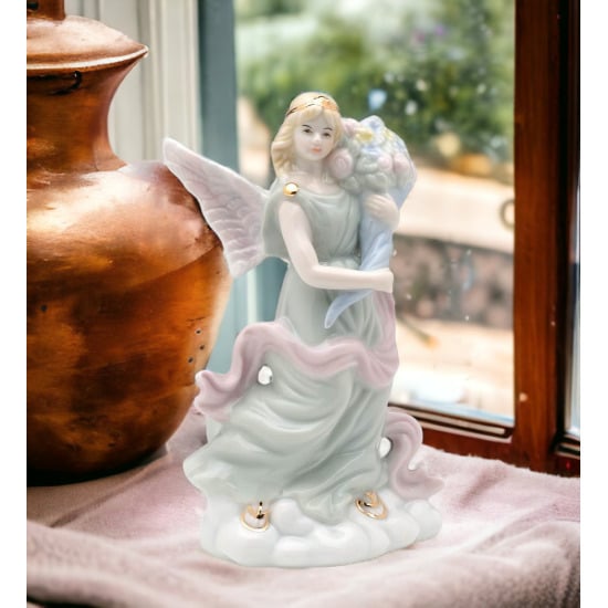 Ceramic Angel Figurine with Flowers 5in Baptism Image 1